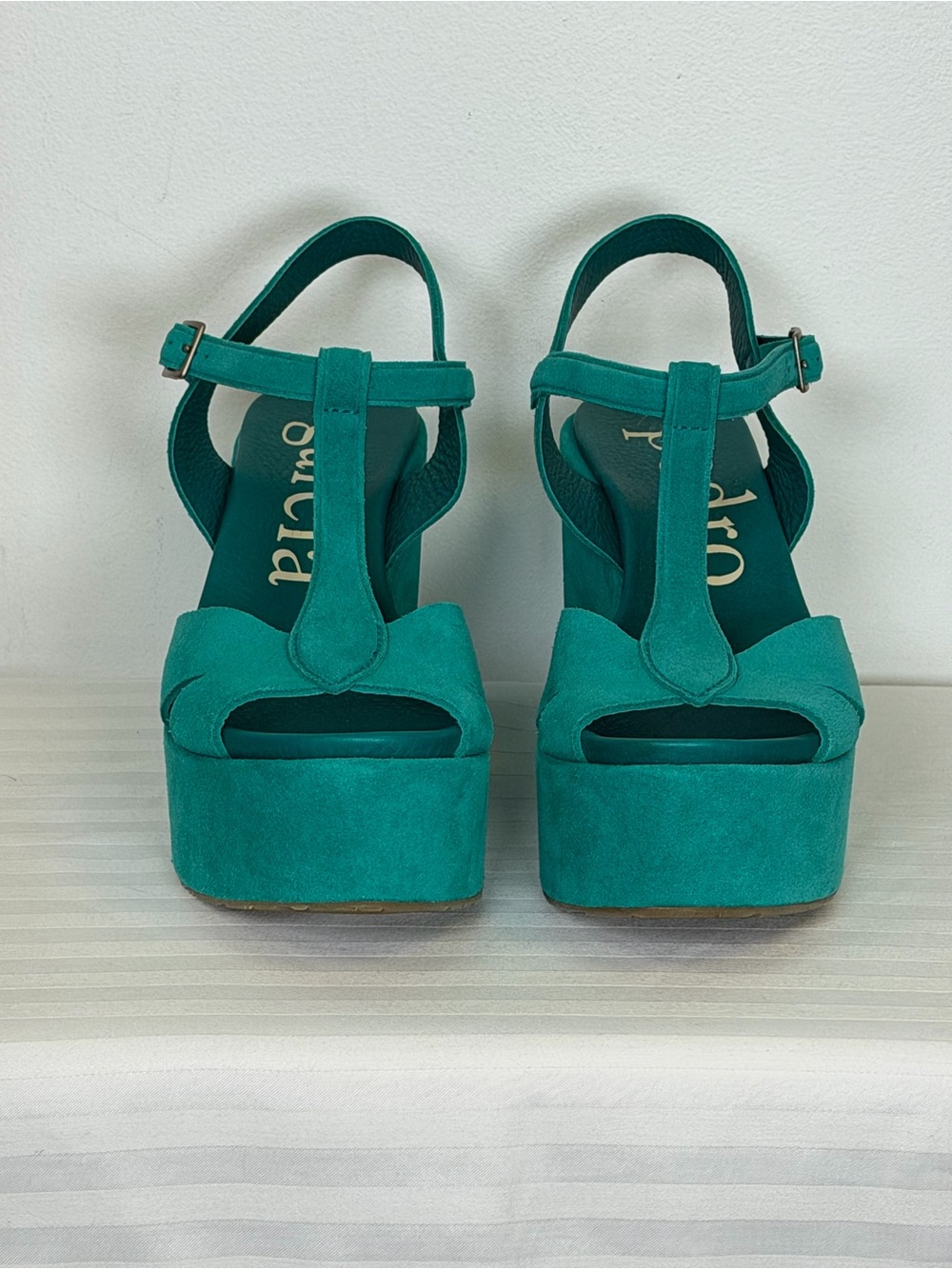 New! Pedro Garcia ‘Domiel’ Teal Suede Platform Wedge Sandal Womens Size 9.5/39.5 - Picture 4 of 11